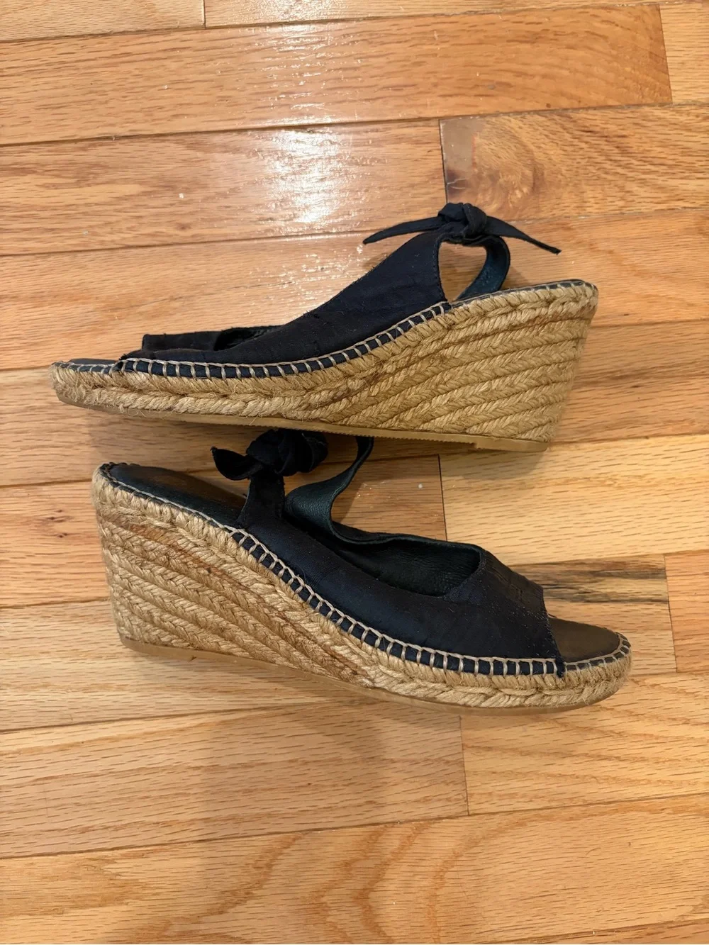 Eric Michael Black Espadrille Wedge Sandals with Slingback Bow